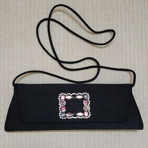 Jessica McClintock Black Jeweled Evening Shoulder Bag